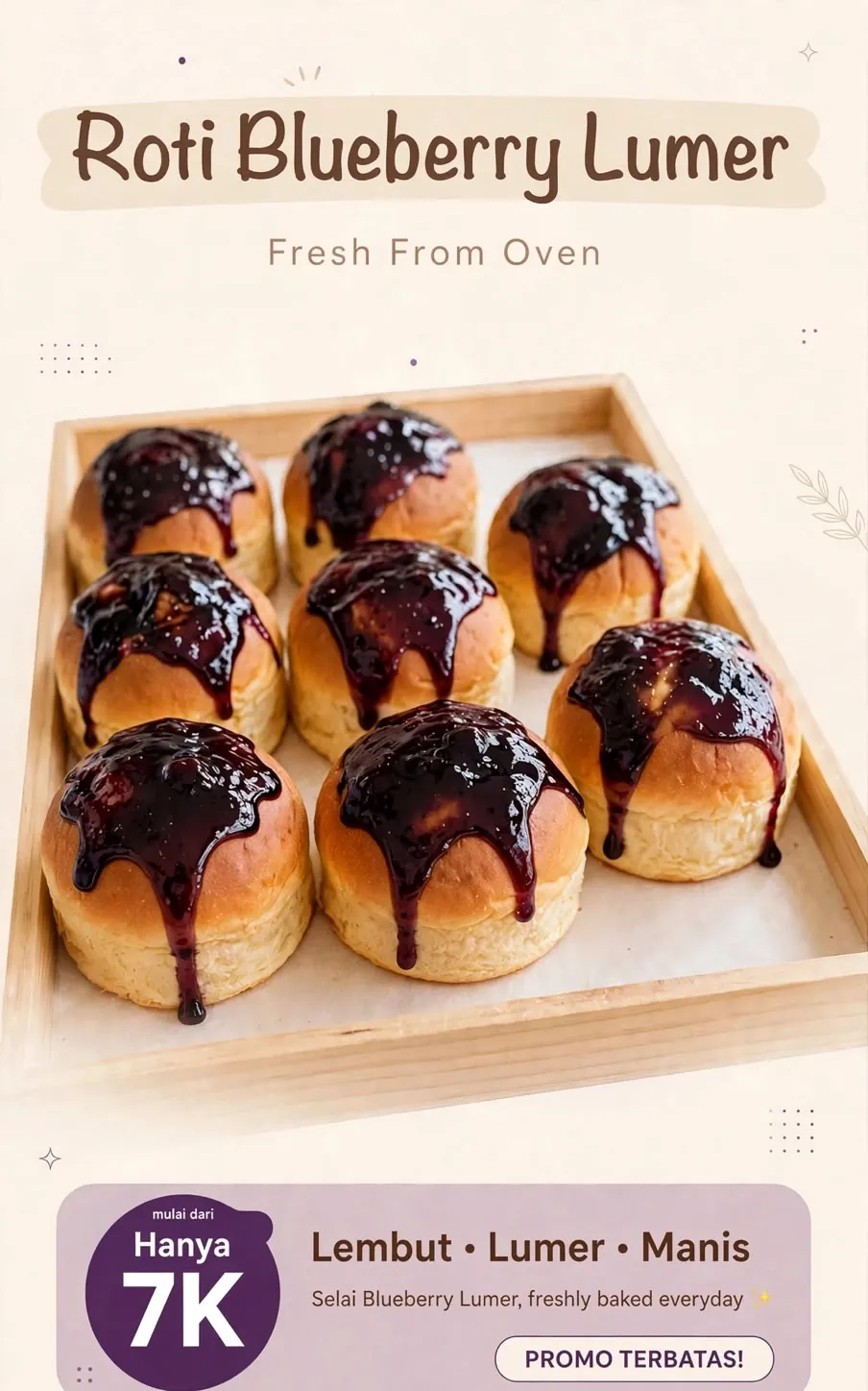 Poster promo Roti Blueberry Lumer Rp7.000